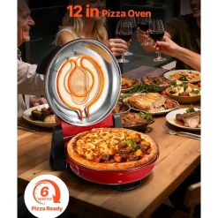 VEVOR Pizza Oven, 12 in Electric Pizza Maker, 1200W Electric Pizzas Cooker with Cordierite Stone, 5-Mode Temperature Control, Viewing Window for Precise Cooking, Heats up to 788 ˚F, for Home (Red)