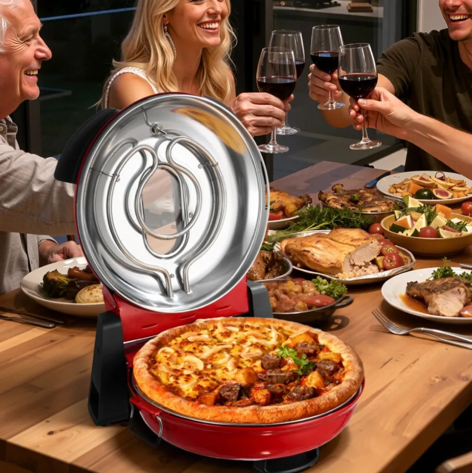 VEVOR Pizza Oven, 12 in Electric Pizza Maker, 1200W Electric Pizzas Cooker with Cordierite Stone, 5-Mode Temperature Control, Viewing Window for Precise Cooking, Heats up to 788 ˚F, for Home (Red)