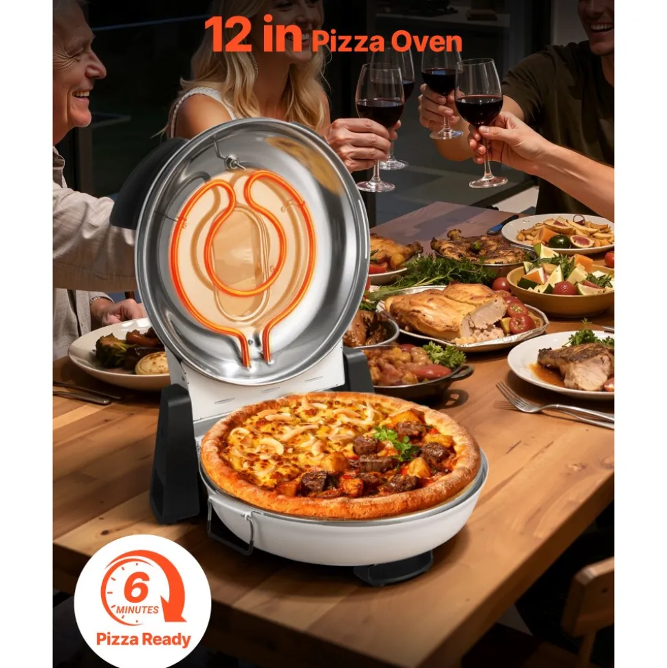 VEVOR Pizza Oven, 12 in Electric Pizza Maker, 1200W Electric Pizzas Cooker with Cordierite Stone, 5-Mode Temperature Control, Viewing Window for Precise Cooking, Heats up to 788 ˚F, for Home (White)