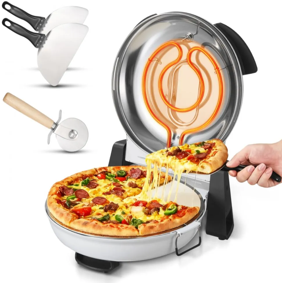 VEVOR Pizza Oven, 12 in Electric Pizza Maker, 1200W Electric Pizzas Cooker with Cordierite Stone, 5-Mode Temperature Control, Viewing Window for Precise Cooking, Heats up to 788 ˚F, for Home (White)