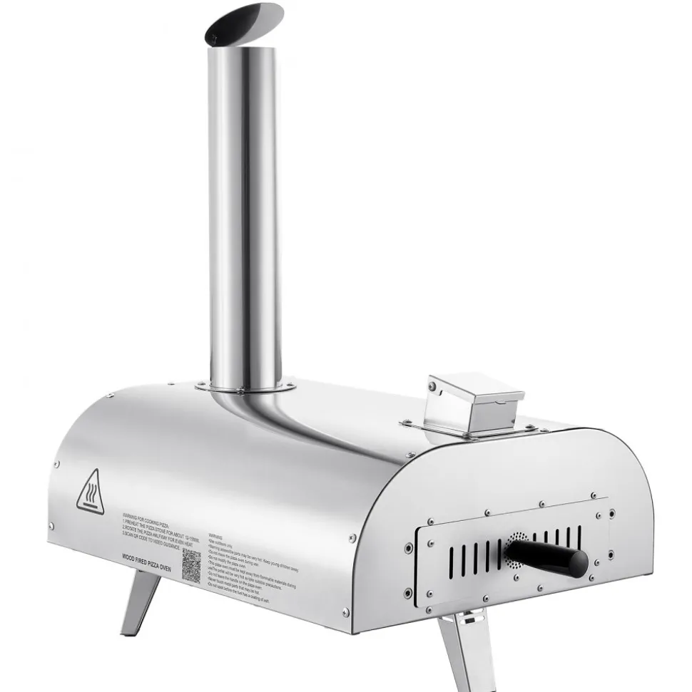 VEVOR Pizza Oven Outdoor, 12" Pellet Pizza Oven, Portable Pizza-Stove with Built-in Thermometer, Wood Fired Stainless Steel Pizza-Maker, for Backyard, Camping, Pizza-Stone, Shovel, Carry Bag, Silver