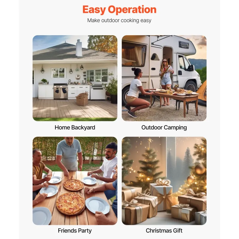 VEVOR Pizza Oven Outdoor, 12" Pellet Pizza Oven, Portable Pizza-Stove with Built-in Thermometer, Wood Fired Stainless Steel Pizza-Maker, for Backyard, Camping, Pizza-Stone, Shovel, Carry Bag, Silver
