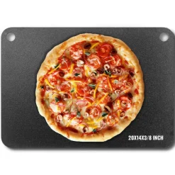VEVOR Pizza Steel, 20" x 14" x 3/8" Pizza Steel Plate for Oven, Pre-Seasoned Carbon Steel Pizza Baking Stone with 20X Higher Conductivity, Heavy Duty Rustproof Pizza Pan for Outdoor Grill, Indoor Oven
