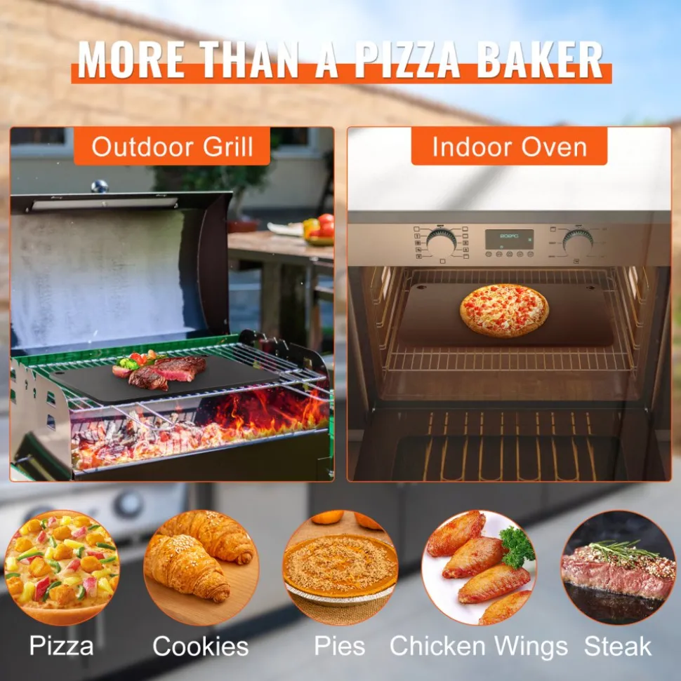 VEVOR Pizza Steel, 20" x 14" x 3/8" Pizza Steel Plate for Oven, Pre-Seasoned Carbon Steel Pizza Baking Stone with 20X Higher Conductivity, Heavy Duty Rustproof Pizza Pan for Outdoor Grill, Indoor Oven