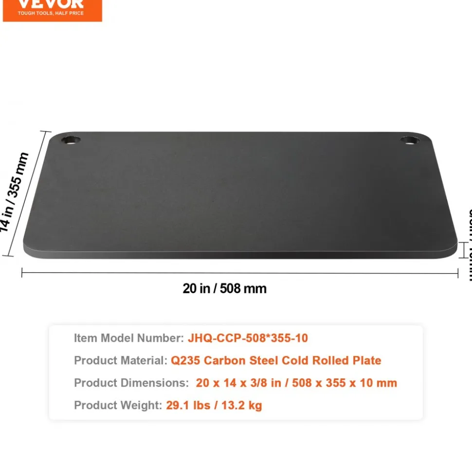VEVOR Pizza Steel, 20" x 14" x 3/8" Pizza Steel Plate for Oven, Pre-Seasoned Carbon Steel Pizza Baking Stone with 20X Higher Conductivity, Heavy Duty Rustproof Pizza Pan for Outdoor Grill, Indoor Oven