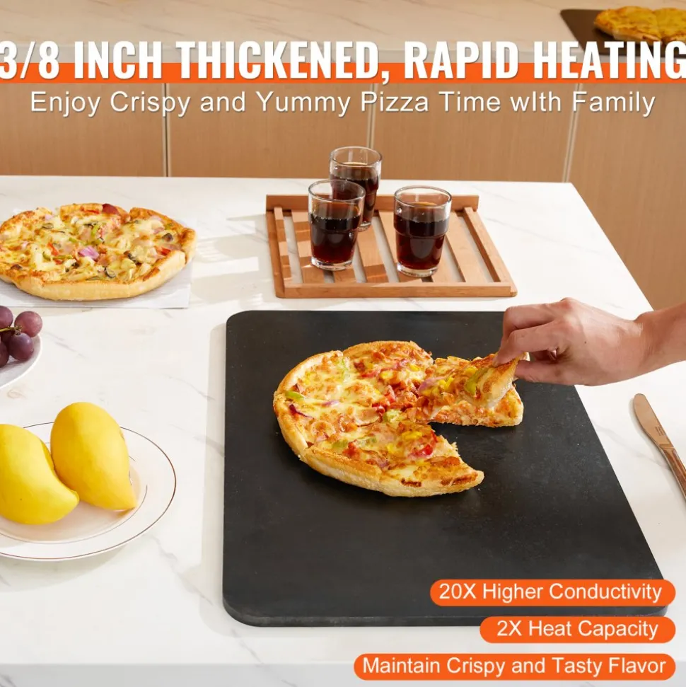VEVOR Pizza Steel, 20" x 14" x 3/8" Pizza Steel Plate for Oven, Pre-Seasoned Carbon Steel Pizza Baking Stone with 20X Higher Conductivity, Heavy Duty Rustproof Pizza Pan for Outdoor Grill, Indoor Oven