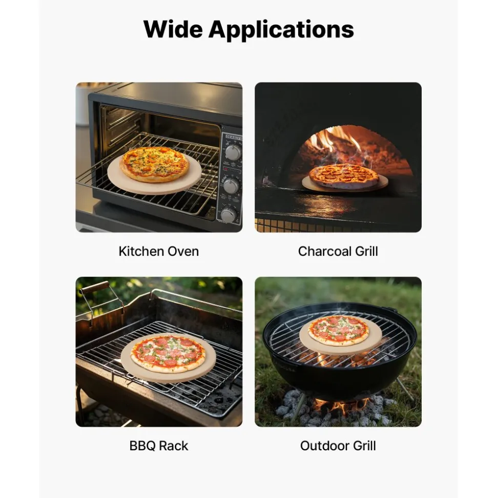 VEVOR Pizza Stone, 15 in Round Pizza Stone, 0.67 in Large Cordierite Baking-Stone with Metal Peel, Scrape, 1450℉ Heat-Resistant Cooking Stones, for Kitchen Oven, Baking Pizzas, BBQ Grilling