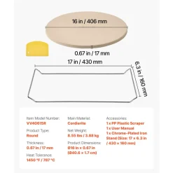 VEVOR Pizza Stone, 16 in Round Pizza Stone, 0.67