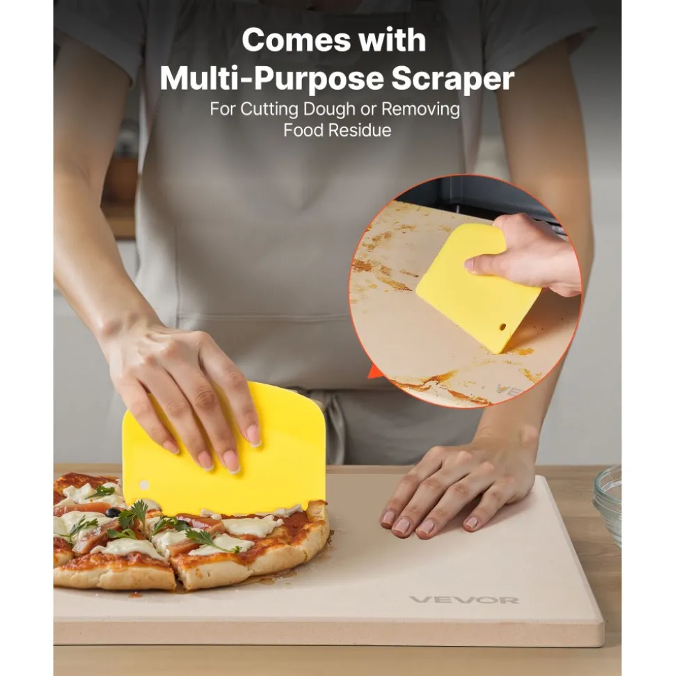 VEVOR Pizza Stone, 15 x 12 in Rectangular Cordierite Pizza Stone, Extra Large Baking-Stone with Scraper, 0.6 in Thick Heat-Resistant Cordierite, for Kitchen Oven, Baking Bread & Pizzas, BBQ Grilling