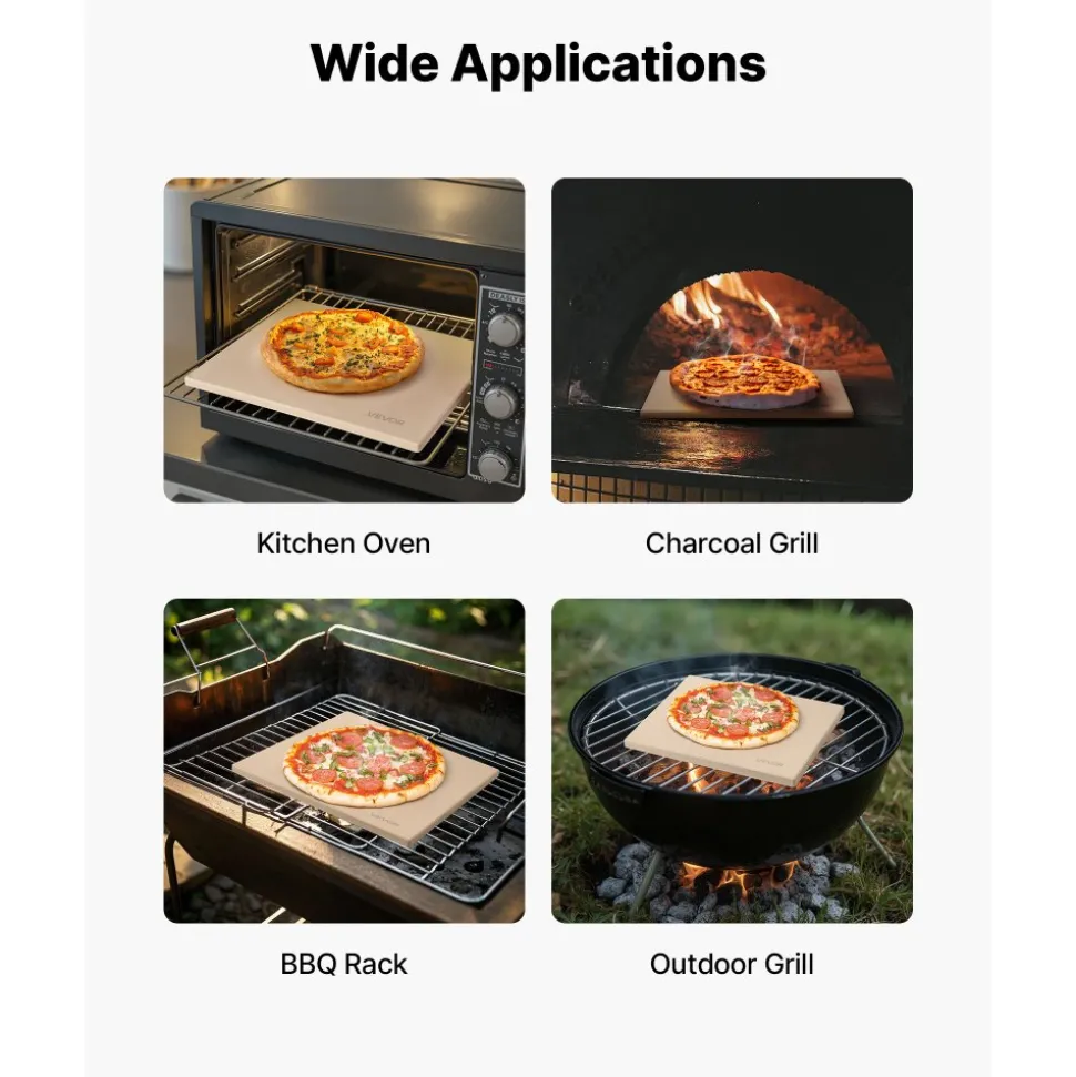 VEVOR Pizza Stone, 15 x 12 in Rectangular Cordierite Pizza Stone, Extra Large Baking-Stone with Scraper, 0.6 in Thick Heat-Resistant Cordierite, for Kitchen Oven, Baking Bread & Pizzas, BBQ Grilling