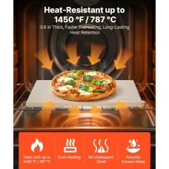 VEVOR Pizza Stone, 15 x 12 in Rectangular Cordierite Pizza Stone, Extra Large Baking-Stone with Scraper, 0.6 in Thick Heat-Resistant Cordierite, for Kitchen Oven, Baking Bread & Pizzas, BBQ Grilling