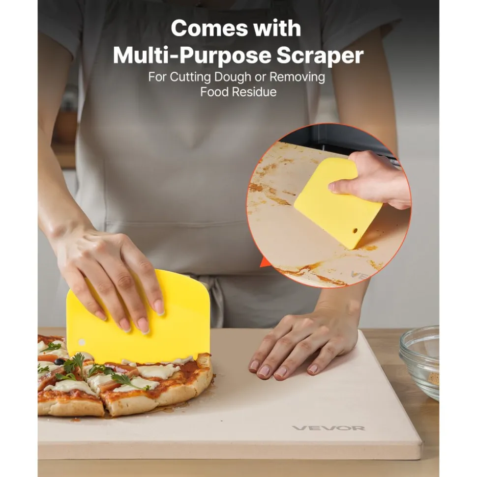 VEVOR Pizza Stone, 16 x 14 x 0.6 Inch Rectangular Cordierite Pizza Stone, Large Baking-Stone with Scraper, 1450℉ Heat-Resistant Cordierite Cooking Stones for Kitchen Bake Oven, BBQ Grilling