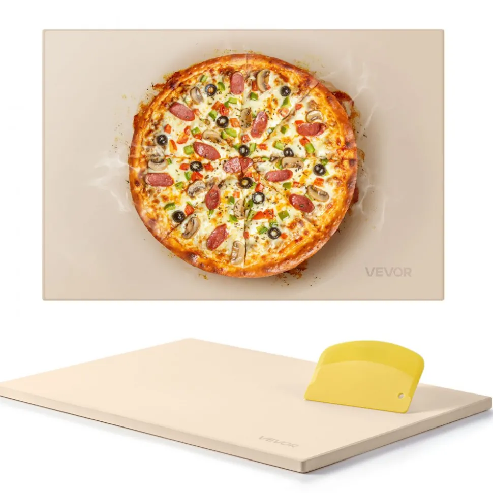 VEVOR Pizza Stone, 20 x 14 x 0.67 in Rectangular Pizza Stone, Extra Large Baking-Stone with Scraper, 1450℉ Heat-Resistant Cordierite, for Oven, BBQ Griller, Baking Bread & Pizza