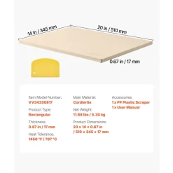 VEVOR Pizza Stone, 20 x 14 x 0.67 in Rectangular Pizza Stone, Extra Large Baking-Stone with Scraper, 1450℉ Heat-Resistant Cordierite, for Oven, BBQ Griller, Baking Bread & Pizza