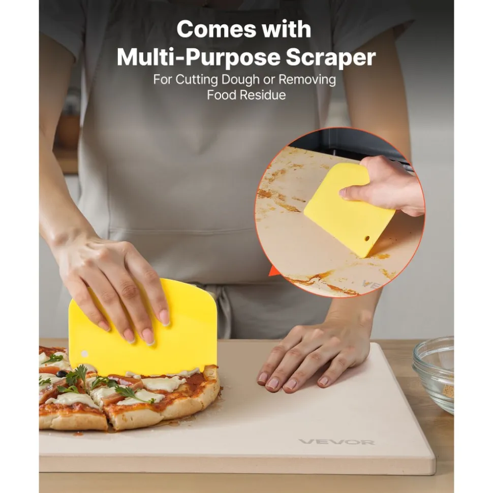 VEVOR Pizza Stone, 20 x 14 x 0.67 in Rectangular Pizza Stone, Extra Large Baking-Stone with Scraper, 1450℉ Heat-Resistant Cordierite, for Oven, BBQ Griller, Baking Bread & Pizza