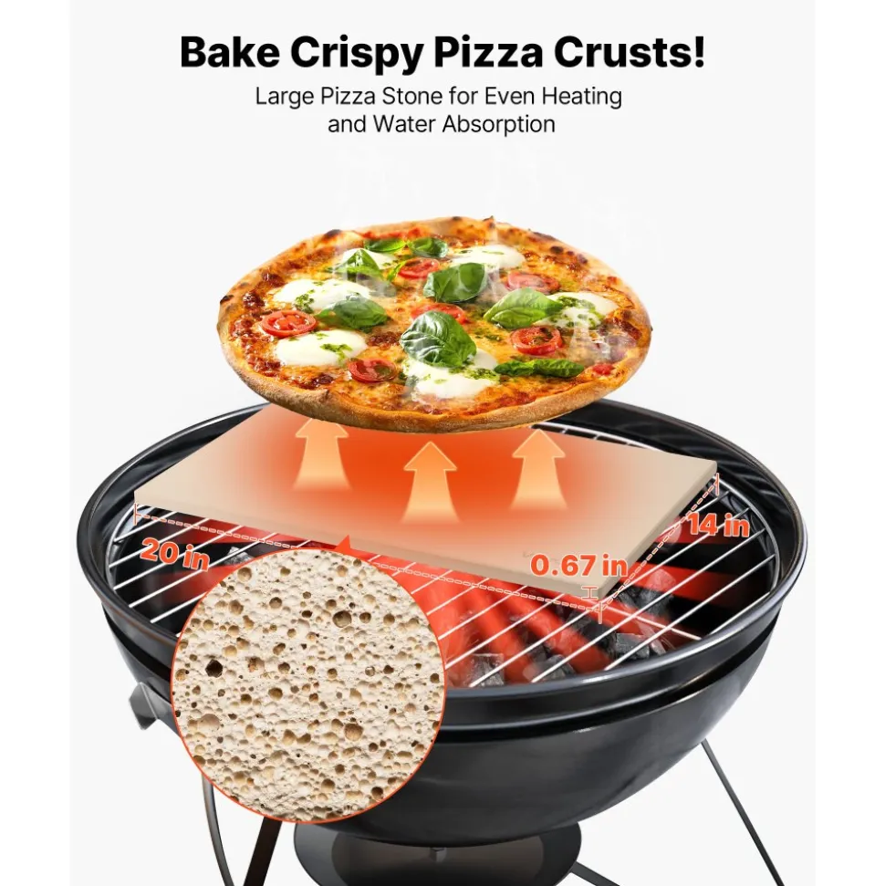 VEVOR Pizza Stone, 20 x 14 x 0.67 in Rectangular Pizza Stone, Extra Large Baking-Stone with Scraper, 1450℉ Heat-Resistant Cordierite, for Oven, BBQ Griller, Baking Bread & Pizza