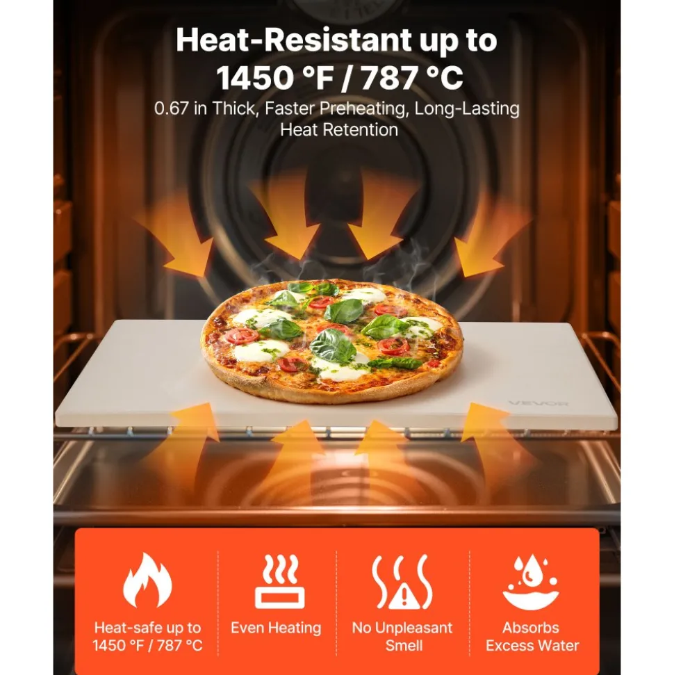 VEVOR Pizza Stone, 20 x 14 x 0.67 in Rectangular Pizza Stone, Extra Large Baking-Stone with Scraper, 1450℉ Heat-Resistant Cordierite, for Oven, BBQ Griller, Baking Bread & Pizza