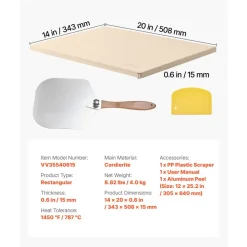 VEVOR Pizza Stone, 22 x 14 x 0.6 in Rectangular Cordierite Pizza Stone, 1450℉ Heat-Resistant Cook Stone, Extra Large Baking-Stone with Metal Peel, Scraper, for Kitchen Bake Oven, BBQ Grill