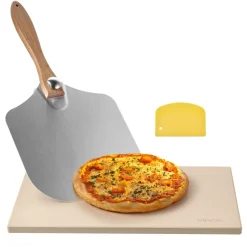 VEVOR Pizza Stone, 22 x 14 x 0.6 in Rectangular Cordierite Pizza Stone, 1450℉ Heat-Resistant Cook Stone, Extra Large Baking-Stone with Metal Peel, Scraper, for Kitchen Bake Oven, BBQ Grill