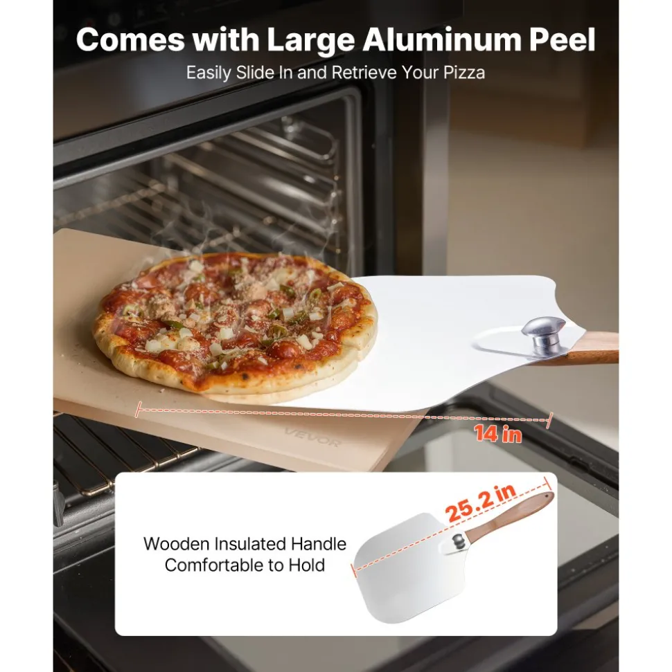VEVOR Pizza Stone, 22 x 14 x 0.6 in Rectangular Cordierite Pizza Stone, 1450℉ Heat-Resistant Cook Stone, Extra Large Baking-Stone with Metal Peel, Scraper, for Kitchen Bake Oven, BBQ Grill
