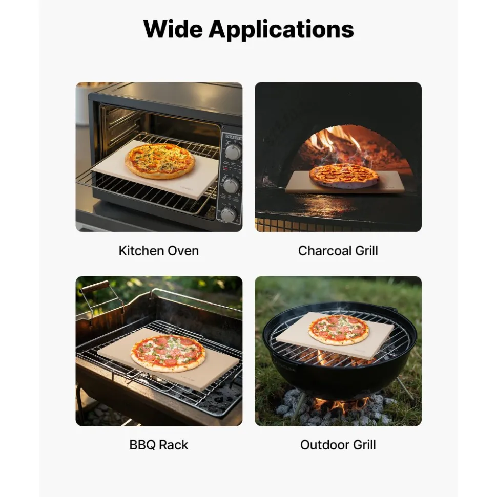 VEVOR Pizza Stone, 22 x 14 x 0.6 in Rectangular Cordierite Pizza Stone, 1450℉ Heat-Resistant Cook Stone, Extra Large Baking-Stone with Metal Peel, Scraper, for Kitchen Bake Oven, BBQ Grill
