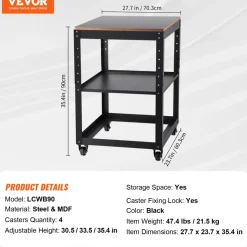 VEVOR Planer Stand, 100 lbs / 45 kg heavy loads, Three-Gear Height Adjustable Thickness Planer Table,with 4 Stable Casters & Storage Space, for most planers, saws, bench-top machines, power tools