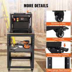 VEVOR Planer Stand, 100 lbs / 45 kg heavy loads, Three-Gear Height Adjustable Thickness Planer Table,with 4 Stable Casters & Storage Space, for most planers, saws, bench-top machines, power tools