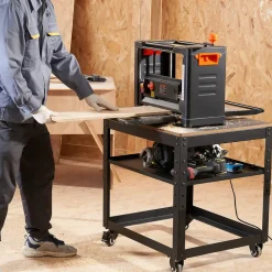 VEVOR Planer Stand, 100 lbs / 45 kg heavy loads, Three-Gear Height Adjustable Thickness Planer Table,with 4 Stable Casters & Storage Space, for most planers, saws, bench-top machines, power tools