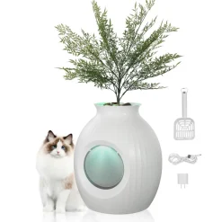 VEVOR Plant Cat Litter Box, Smart Odor Control System, Hidden Cat Litter Box with 9.48 in Large Entrance, Lighting Decoration & Sturdy ABS Material, Fit for Living Room/Corner/Outdoor Pool/Patio