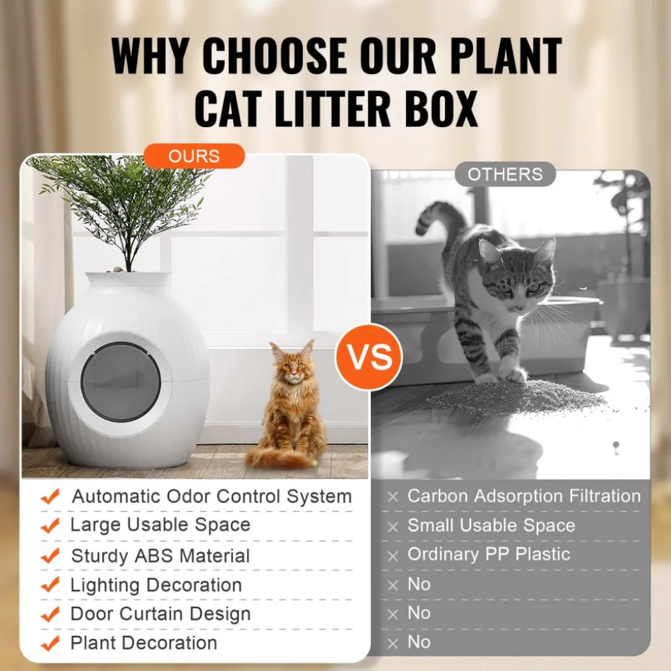 VEVOR Plant Cat Litter Box, Smart Odor Control System, Hidden Cat Litter Box with 9.48 in Large Entrance, Lighting Decoration & Sturdy ABS Material, Fit for Living Room/Corner/Outdoor Pool/Patio