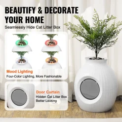 VEVOR Plant Cat Litter Box, Smart Odor Control System, Hidden Cat Litter Box with 9.48 in Large Entrance, Lighting Decoration & Sturdy ABS Material, Fit for Living Room/Corner/Outdoor Pool/Patio