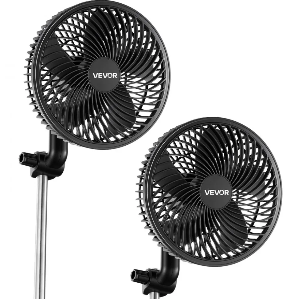 VEVOR Plant Fan, Grow Tent Clip On Fan, Type-C Port with 9 Speeds & Circulation Mode, Smart Control, Powerful Oscillating, for Hydroponics Circulation Cooling, Black, 2 Pack