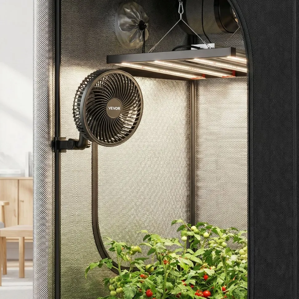 VEVOR Plant Fan, Grow Tent Clip On Fan, Type-C Port with 9 Speeds & Circulation Mode, Smart Control, Powerful Oscillating, for Hydroponics Circulation Cooling, Black, 2 Pack