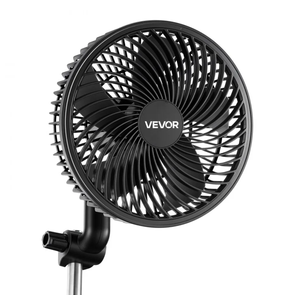 VEVOR Plant Fan, Grow Tent Clip On Fan, Type-C Port with 9 Speeds & Circulation Mode, Smart Control, Powerful Oscillating, for Hydroponics Circulation Cooling, Black, 1 Pack