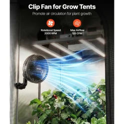 VEVOR Plant Fan, Grow Tent Clip On Fan, Type-C Port with 9 Speeds & Circulation Mode, Smart Control, Powerful Oscillating, for Hydroponics Circulation Cooling, Black, 1 Pack