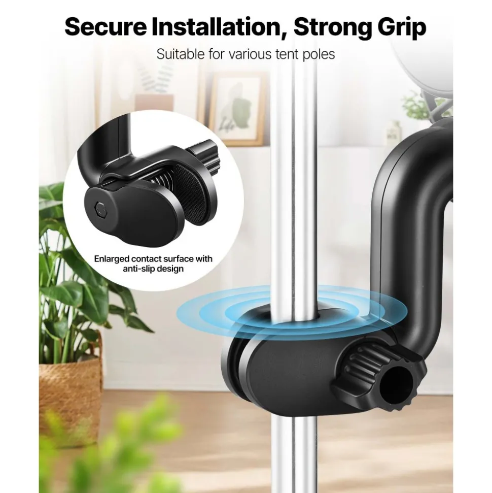 VEVOR Plant Fan, Grow Tent Clip On Fan, Type-C Port with 9 Speeds & Circulation Mode, Smart Control, Powerful Oscillating, for Hydroponics Circulation Cooling, Black, 1 Pack