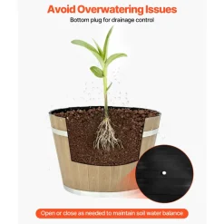 VEVOR Plant Pots, 4 Pack 11.81 inch Whiskey Barrel Planters with Drainage Holes, Large Outside Plastic Decoration Flower Pot Imitation Wine Barrel Design for Indoor Outdoor Garden Home Plants, Brown