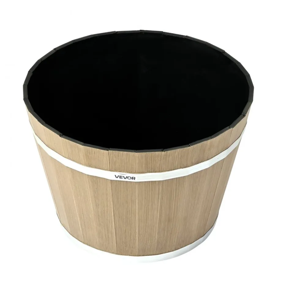 VEVOR Plant Pots, 4 Pack 11.81 inch Whiskey Barrel Planters with Drainage Holes, Large Outside Plastic Decoration Flower Pot Imitation Wine Barrel Design for Indoor Outdoor Garden Home Plants, Brown