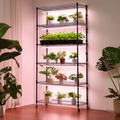VEVOR Plant Shelf with Grow Light, 6-Tier Indoor Plant Stand, 71in Tall Indoor Plants Display Rack with Wheels & Timer, 150W 3800K Full Spectrum Grow Lights, Metal Flower Pot Holder for Seed Starting
