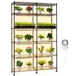 VEVOR Plant Shelf with Grow Light, 5-Tier Indoor Plant Stand, 71 in Tall Plants Display Rack with Wheels & 4/9/14H Timer, 80W T5 LED Full Spectrum Grow Lights, Flower Pot Holder for Seed Starting