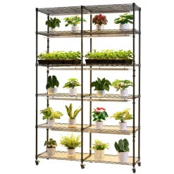 VEVOR Plant Shelf with Grow Light, 6-Tier Indoor Plant Stand, 71in Tall Plants Display Rack with Wheels & 4/9/14H Timer, 150W 3-Color Full Spectrum Grow Lights, Flower Pot Holder for Seed Starting