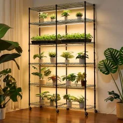 VEVOR Plant Shelf with Grow Light, 6-Tier Indoor Plant Stand, 71in Tall Plants Display Rack with Wheels & 4/9/14H Timer, 150W 3-Color Full Spectrum Grow Lights, Flower Pot Holder for Seed Starting