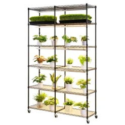 VEVOR Plant Shelf with Grow Light, 6-Tier Indoor Plant Stand, 71in Tall Plants Display Rack with Wheels & 4/9/14H Timer, 150W 3-Color Full Spectrum Grow Lights, Flower Pot Holder for Seed Starting