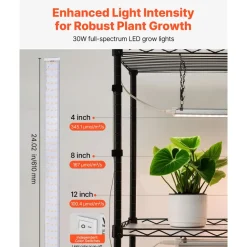 VEVOR Plant Shelf with Grow Light, 4-Tier Indoor Plant Stand, 59in Tall Plants Display Rack with Wheels, 90W 3-Color Full Spectrum Grow Lights, Heavy Duty Metal Flower Pot Holder for Seed Starting