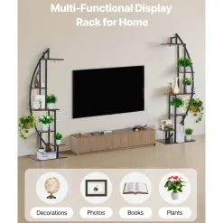 VEVOR Plant Stand Indoor with Grow Lights, 63 in Tall 6-Tiered Lighted Plant Shelf, 2 Pack Metal Corner Plants Holder, 3 Timer & 10 Brightness, Half-Moon Shaped Flower Display Rack for Living Room
