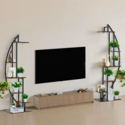 VEVOR Plant Stand Indoor with Grow Lights, 63 in Tall 6-Tiered Lighted Plant Shelf, 2 Pack Metal Corner Plants Holder, 3 Timer & 10 Brightness, Half-Moon Shaped Flower Display Rack for Living Room