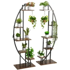 VEVOR Plant Stand Indoor with Grow Lights, 63 in Tall 6-Tiered Lighted Plant Shelf, 2 Pack Metal Corner Plants Holder, 3 Timer & 10 Brightness, Half-Moon Shaped Flower Display Rack for Living Room