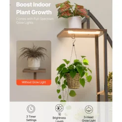 VEVOR Plant Stand Indoor with Grow Lights, 63 in Tall 6-Tiered Lighted Plant Shelf, 2 Pack Metal Corner Plants Holder, 3 Timer & 10 Brightness, Half-Moon Shaped Flower Display Rack for Living Room