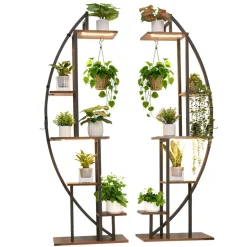 VEVOR Plant Stand Indoor with Grow Lights, 63 in Tall 6-Tiered Lighted Plant Shelf, 2 Pack Metal Corner Plants Holder, 3 Timer & 10 Brightness, Half-Moon Shaped Flower Display Rack for Living Room