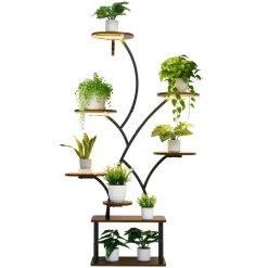 VEVOR Plant Stand Indoor with Grow Lights, 62 in Tall 8-Tier Lighted Plant Shelf, Metal Corner Plants Holder, 3 Timer & 10 Brightness, Tree-Shaped Flower Display Rack for Living Room Balcony Decor